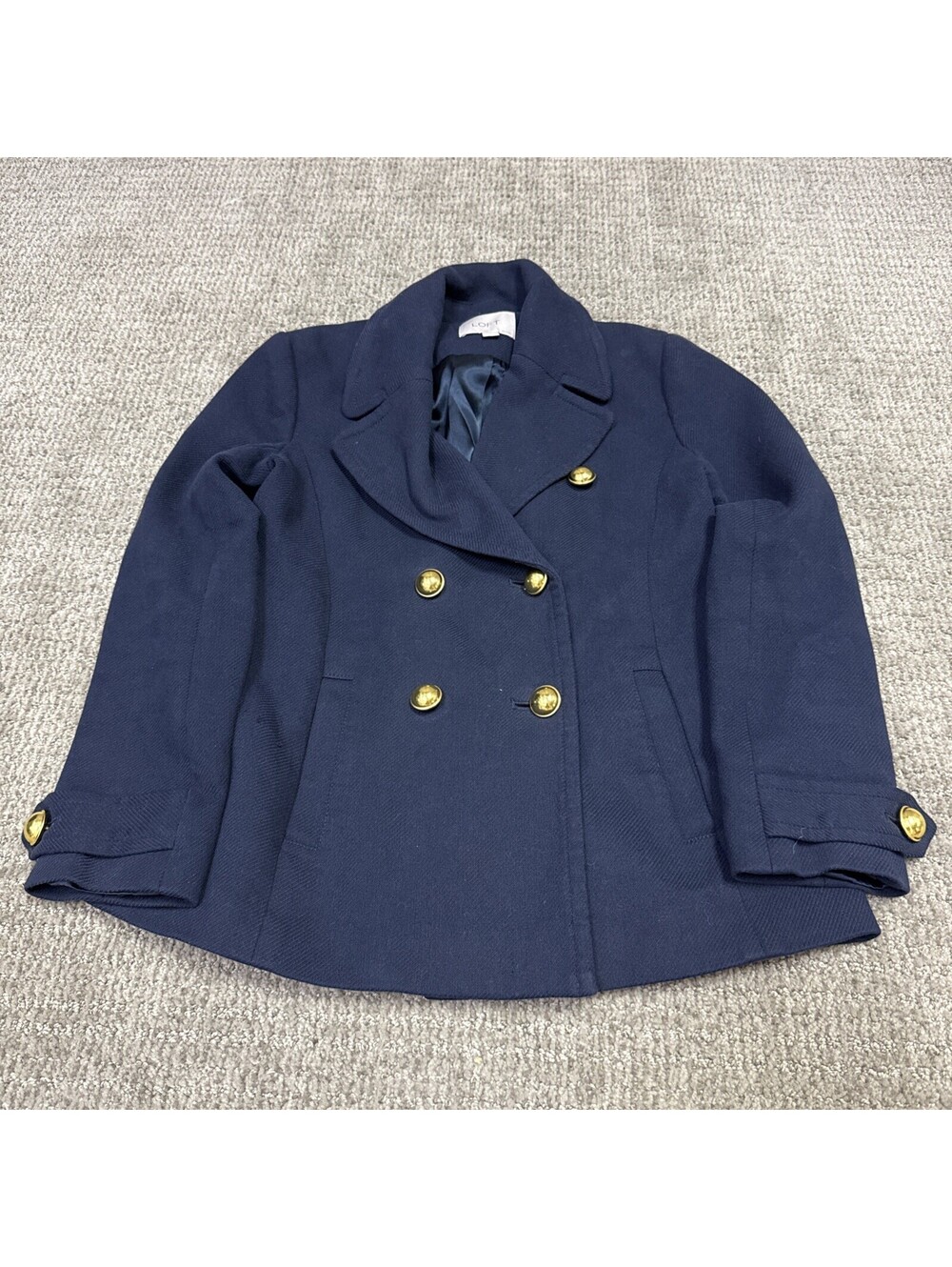 Loft Classic Navy Blue Wool Blend Peacoat with Gold Buttons Size XSP